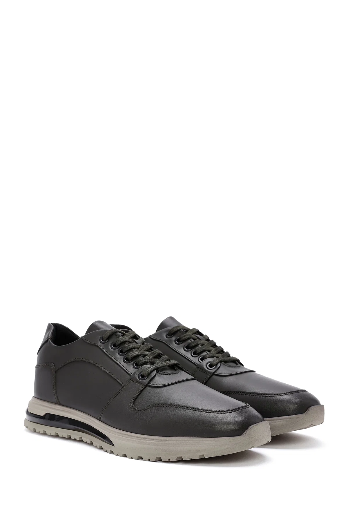 Erkek Yeşil Bağcıklı Deri Casual Sneaker - Image 3
