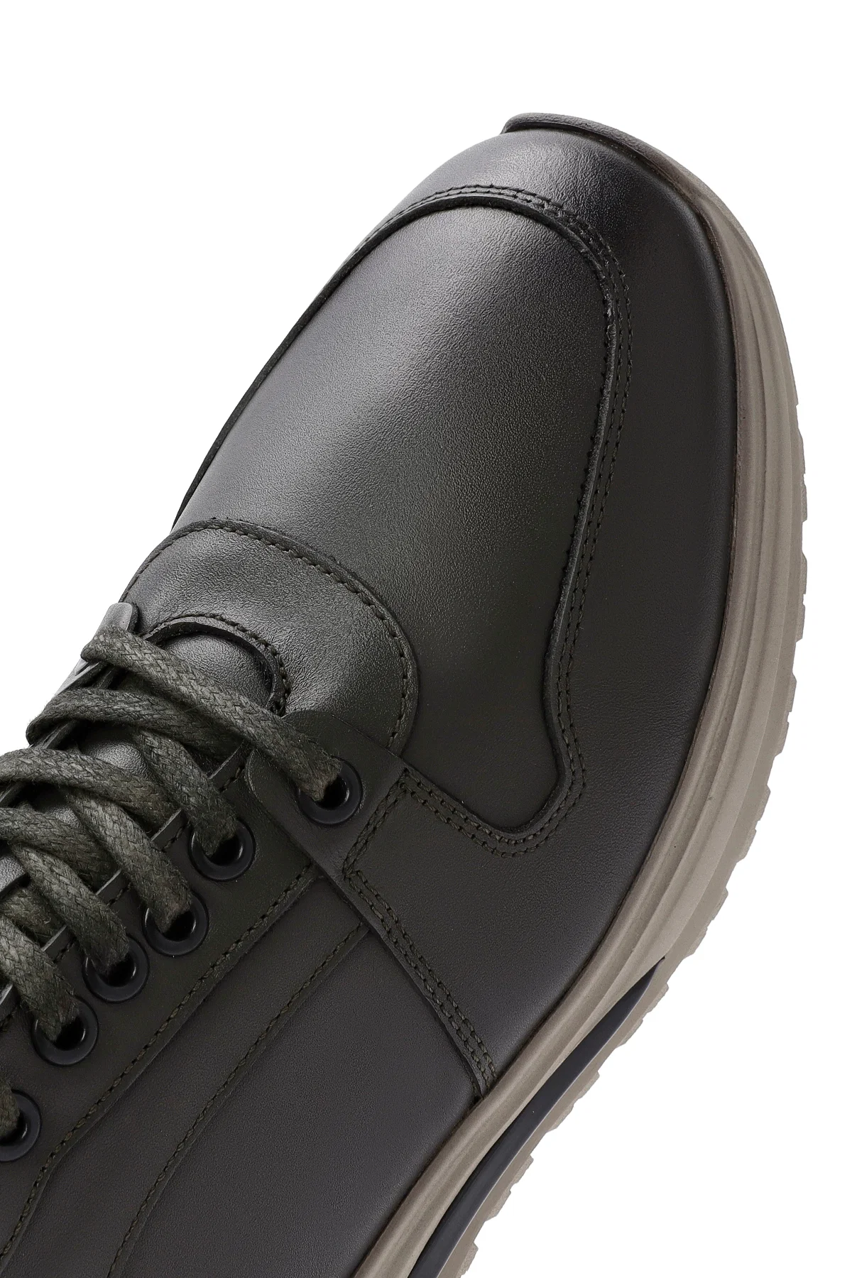 Erkek Yeşil Bağcıklı Deri Casual Sneaker - Image 9