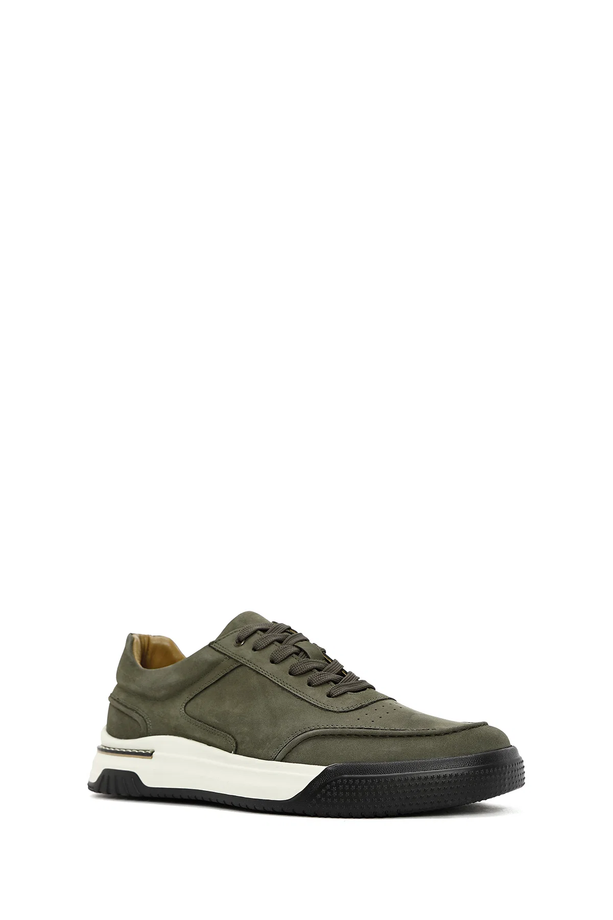 Erkek Yeşil Bağcıklı Kalın Tabanlı Nubuk Deri Sneaker - Image 6