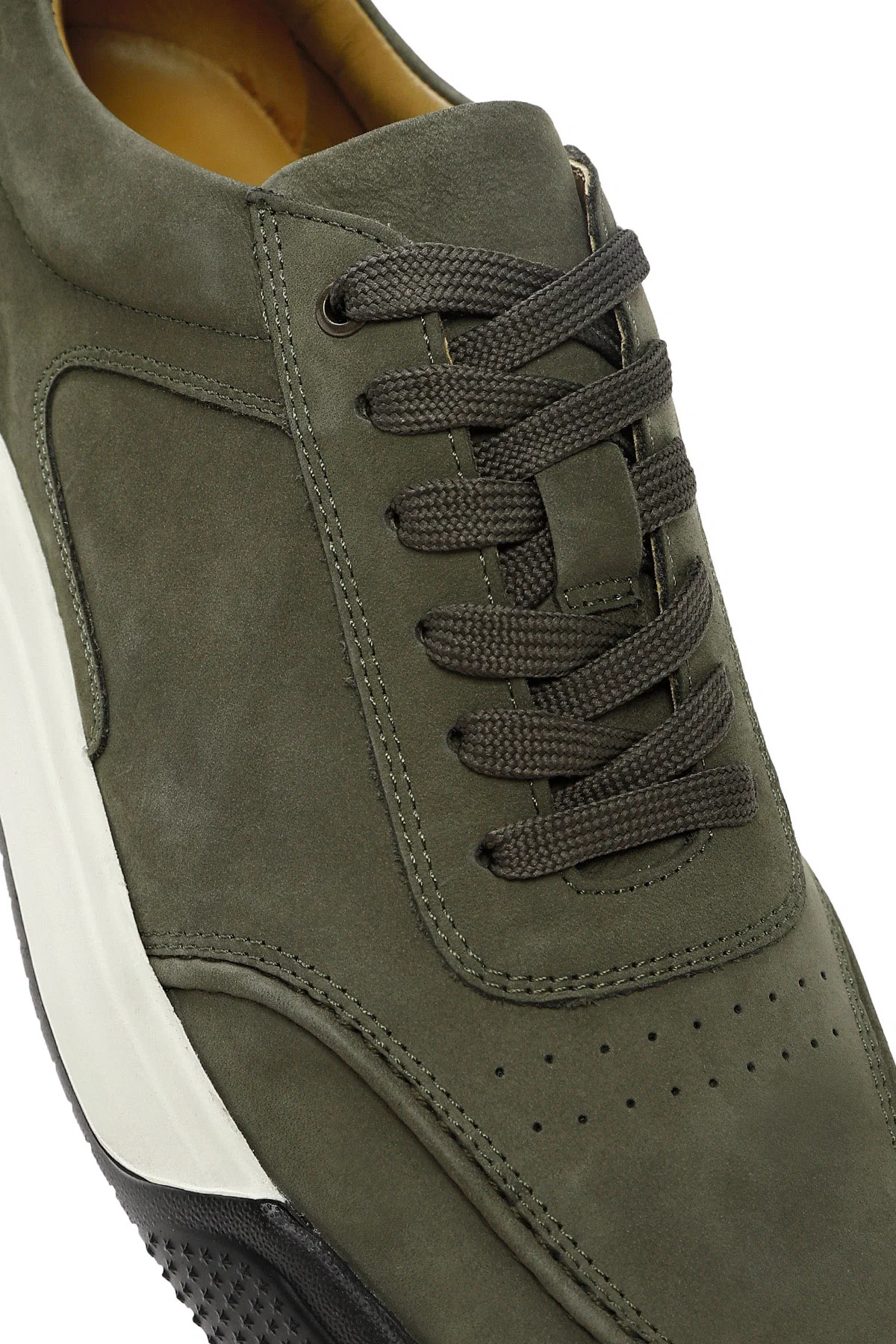Erkek Yeşil Bağcıklı Kalın Tabanlı Nubuk Deri Sneaker - Image 9