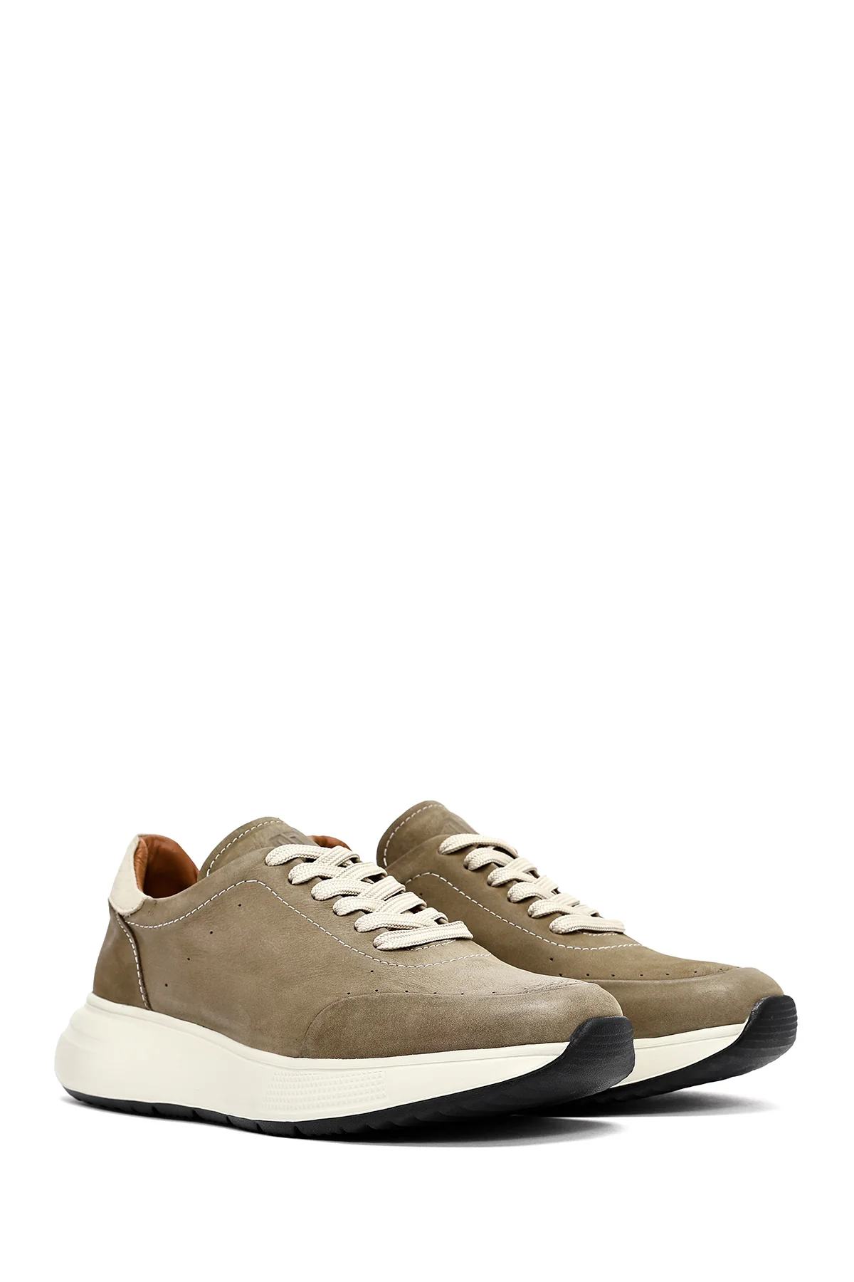 Erkek Yeşil Bağcıklı Kalın Tabanlı Nubuk Deri Sneaker - Image 3