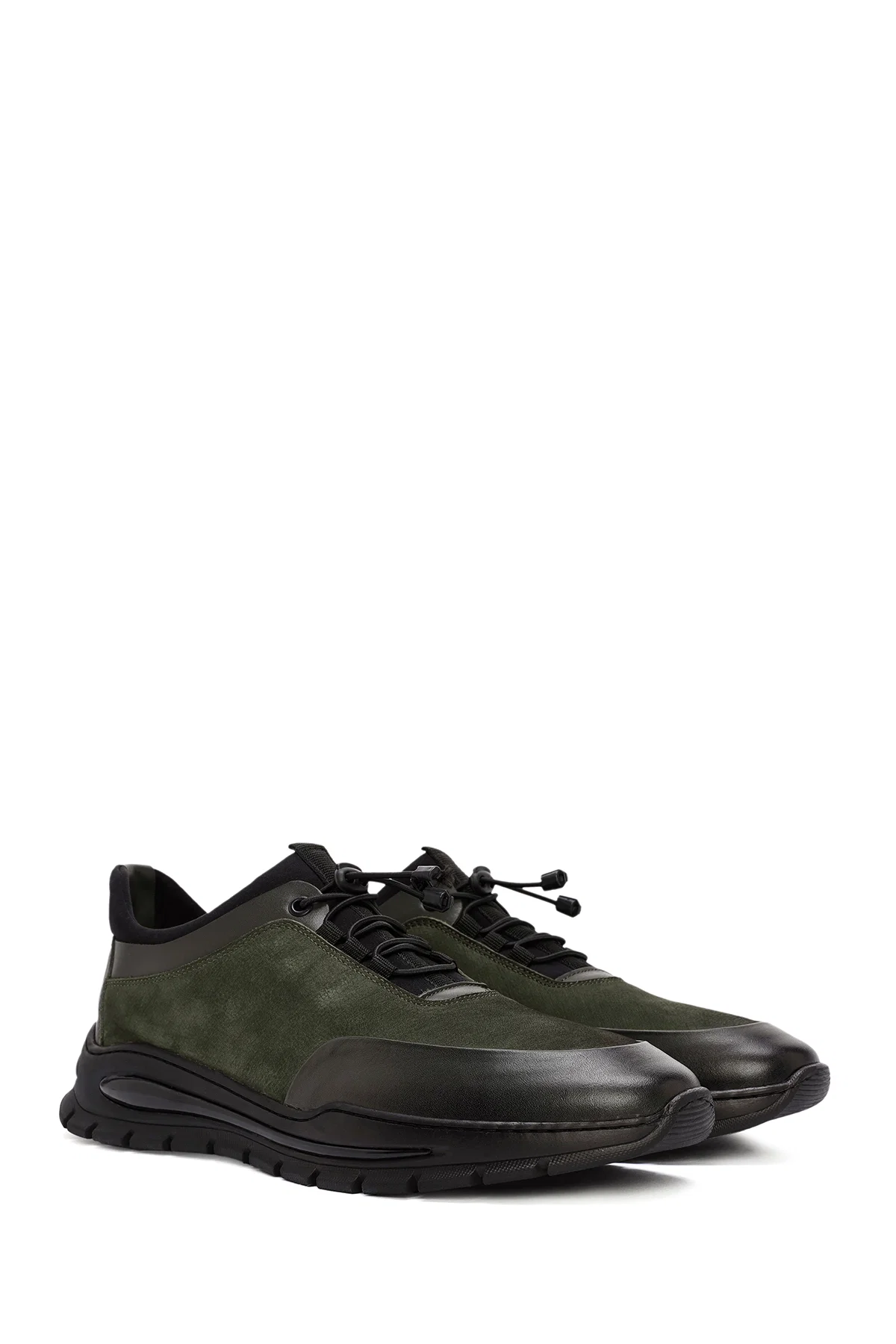 Erkek Yeşil Bağcıklı Nubuk Deri Casual Sneaker - Image 3