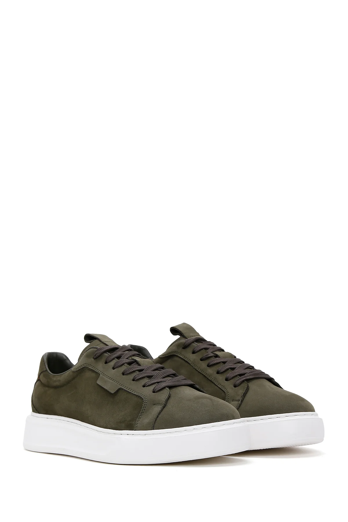 Erkek Yeşil Bağcıklı Nubuk Deri Sneaker - Image 3
