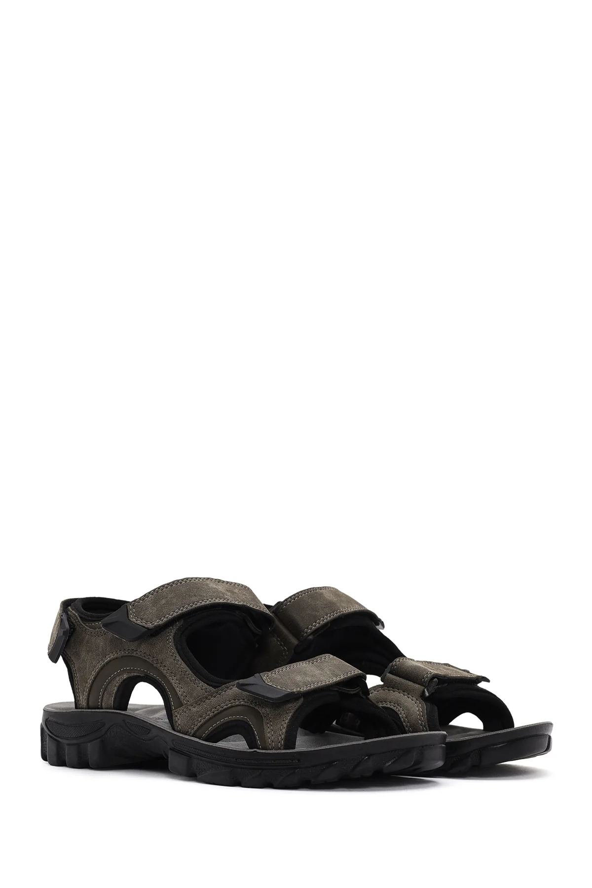 Erkek Yeşil Bantlı Nubuk Deri Casual Sandalet - Image 3