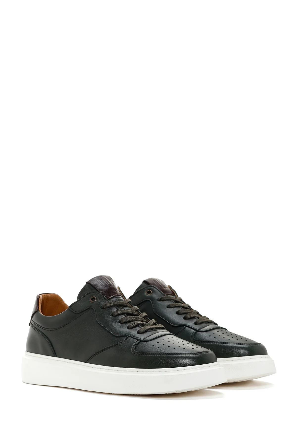 Erkek Yeşil Kalın Tabanlı Bağcıklı Deri Sneaker - Image 3