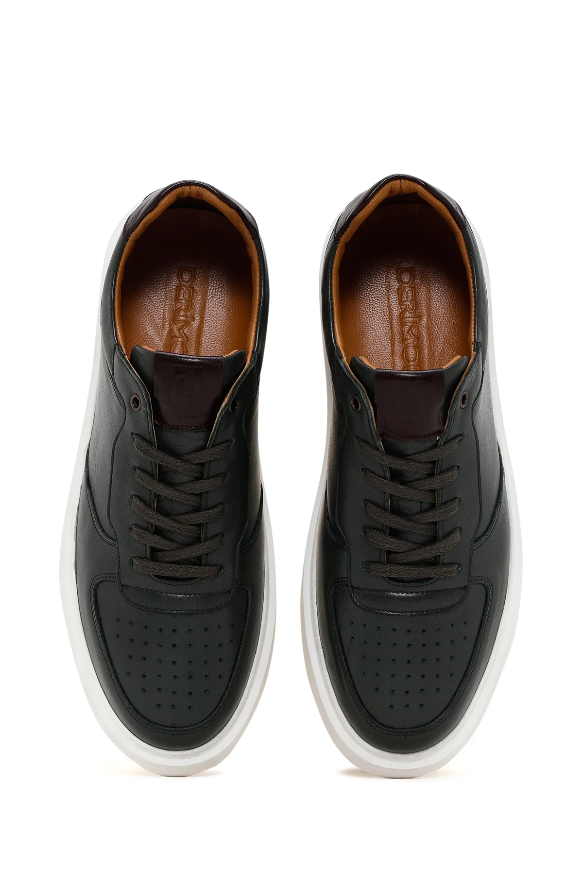 Erkek Yeşil Kalın Tabanlı Bağcıklı Deri Sneaker - Image 6