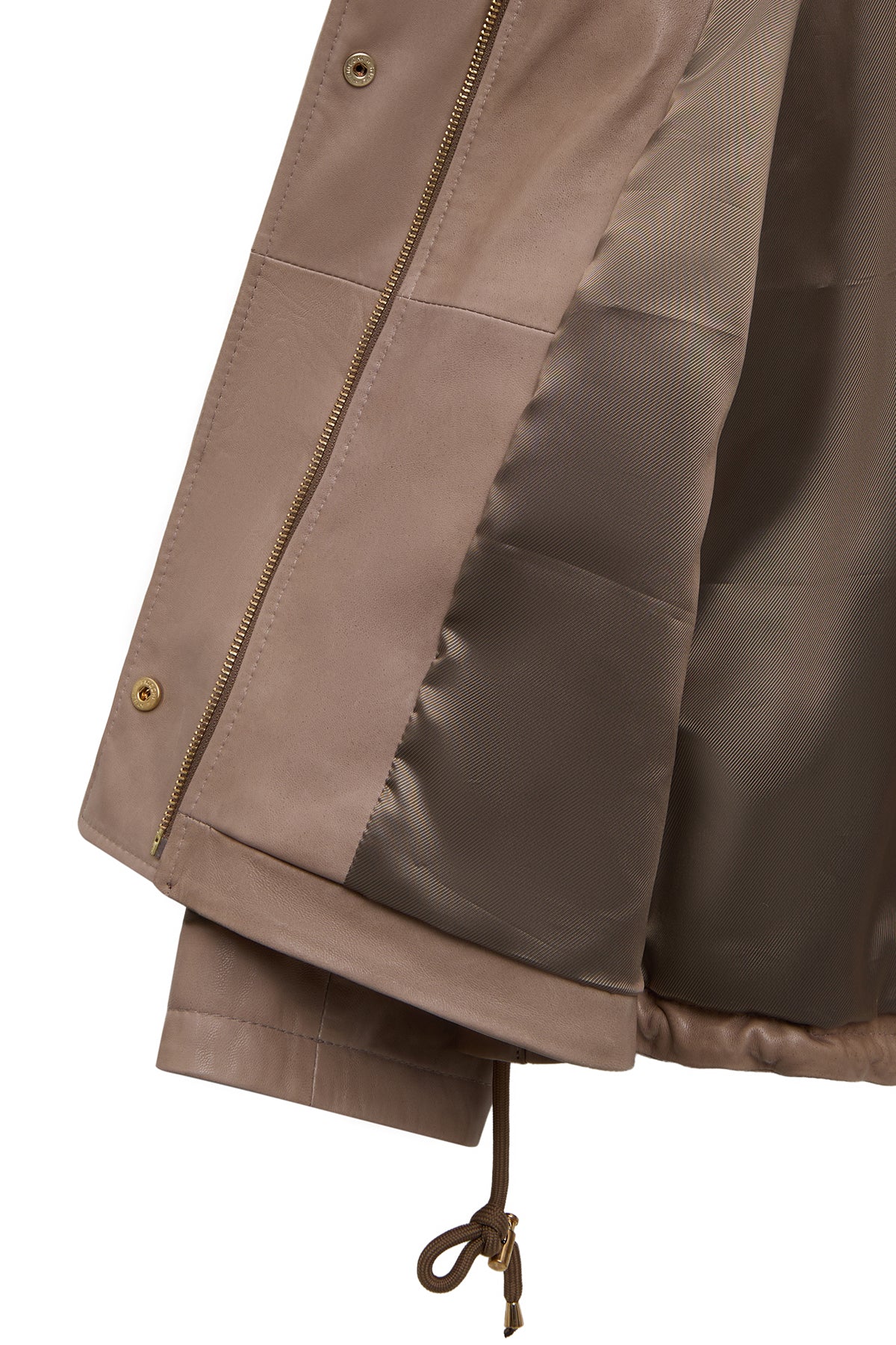 Fancy Kadın Bej Devrik Yaka Oversize Deri Mont - Image 7