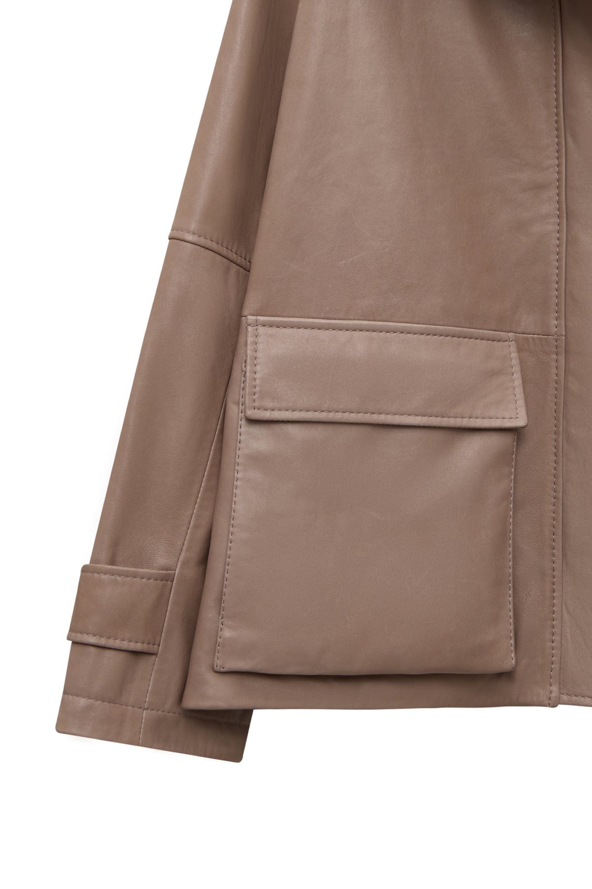 Fancy Kadın Bej Devrik Yaka Oversize Deri Mont - Image 8