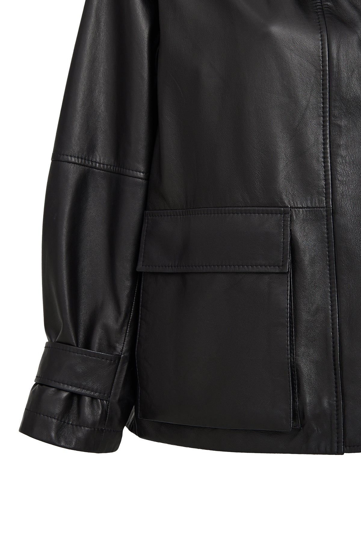 Fancy Kadın Siyah Devrik Yaka Oversize Deri Mont - Image 6