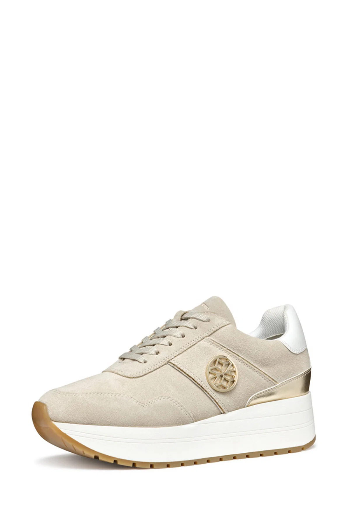 Geox Kadın Bej  Low-Top Bağcıklı Kalın Tabanlı Süet Deri Sneaker - Image 2