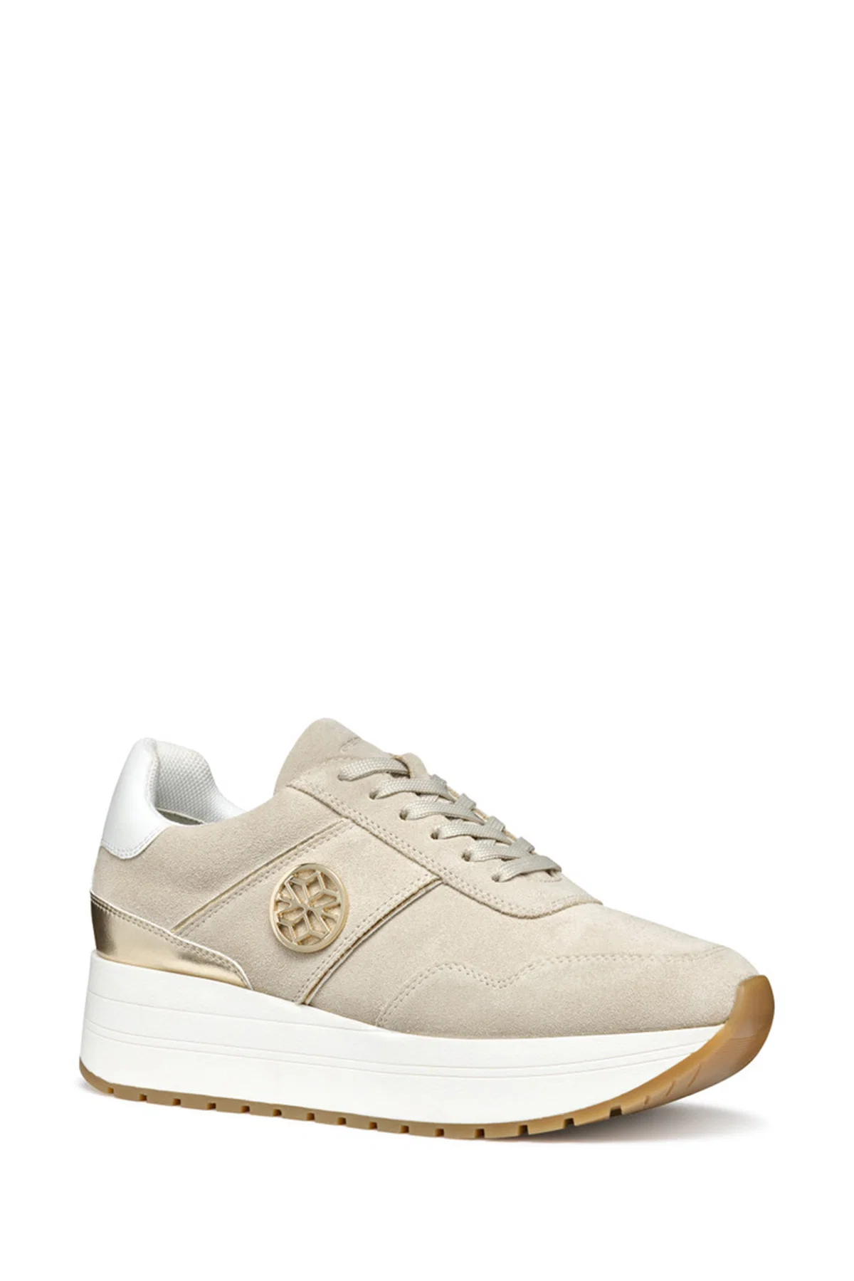 Geox Kadın Bej  Low-Top Bağcıklı Kalın Tabanlı Süet Deri Sneaker - Image 3