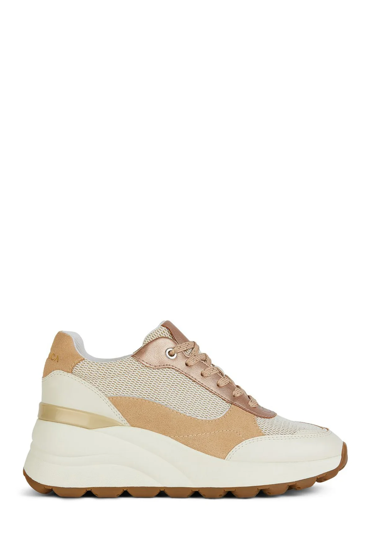 Geox Kadın Bej Spherica Ec13 Kalın Tabanlı Bağcıklı Deri Sneaker