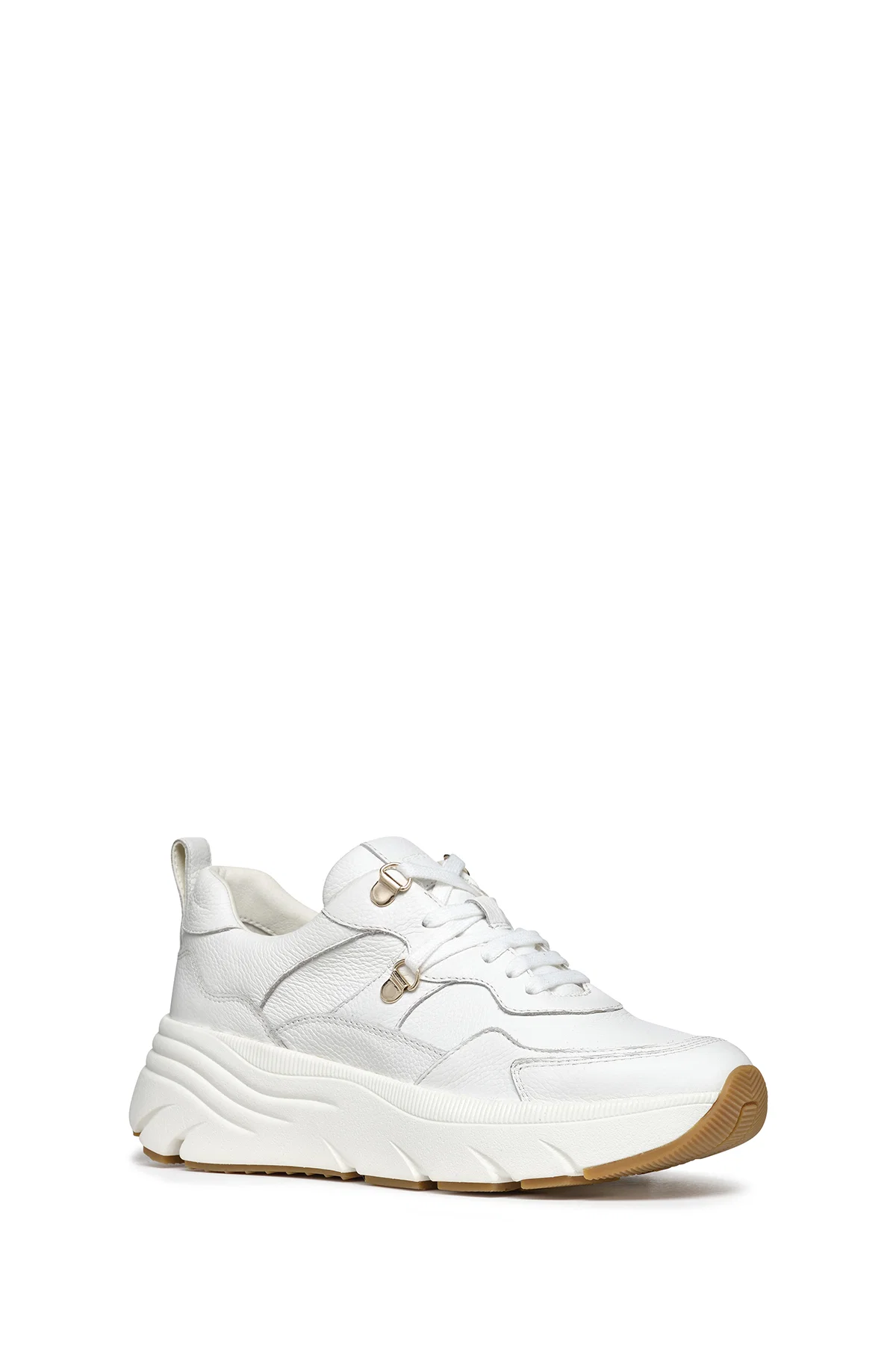 Geox Kadın Beyaz Diamantha Bağcıklı Kalın Tabanlı Deri Sneaker - Image 3