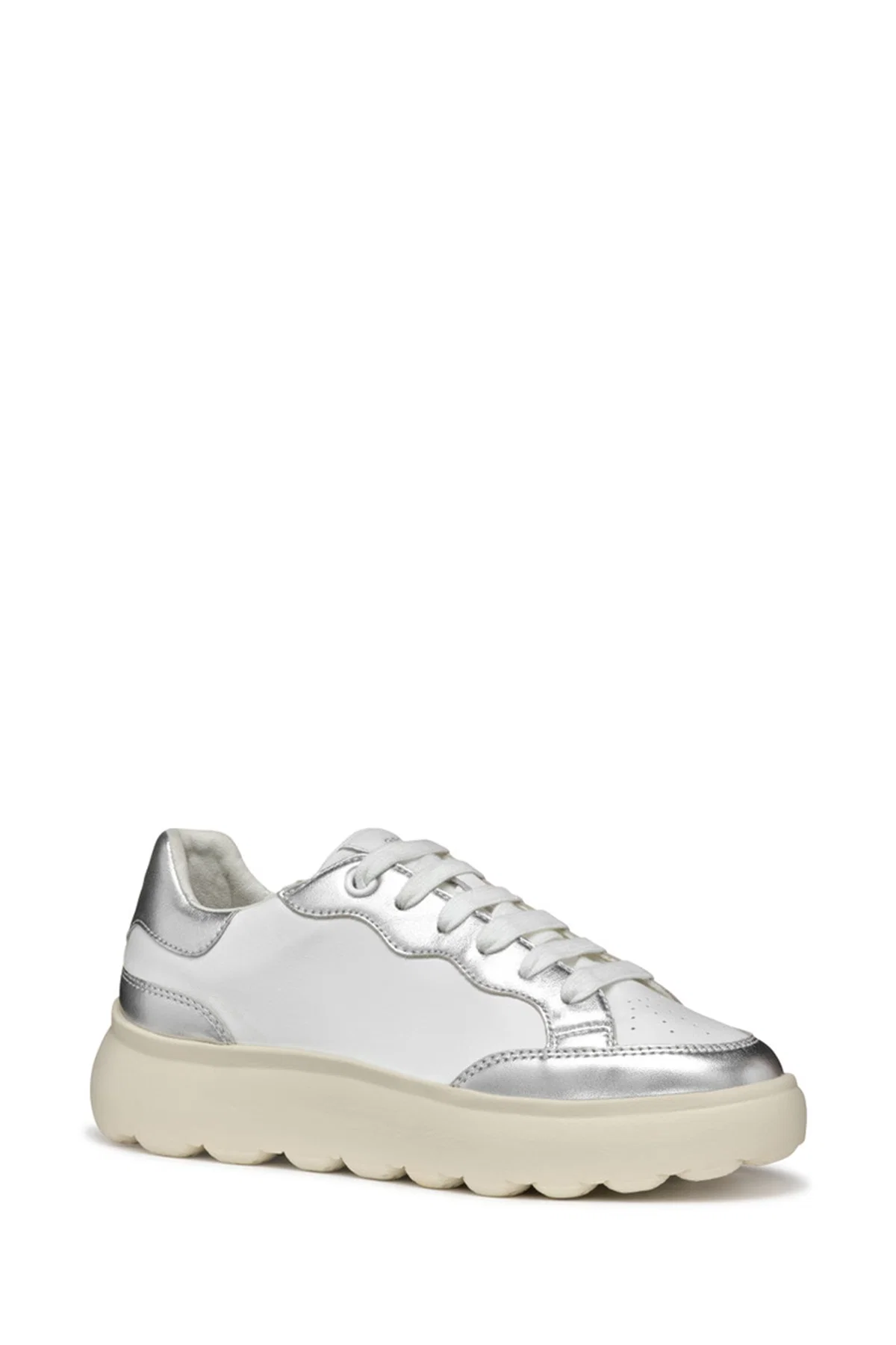 Geox Kadın Beyaz Spherica Ec4.1 Bağcıklı Kalın Tabanlı Deri Sneaker - Image 2
