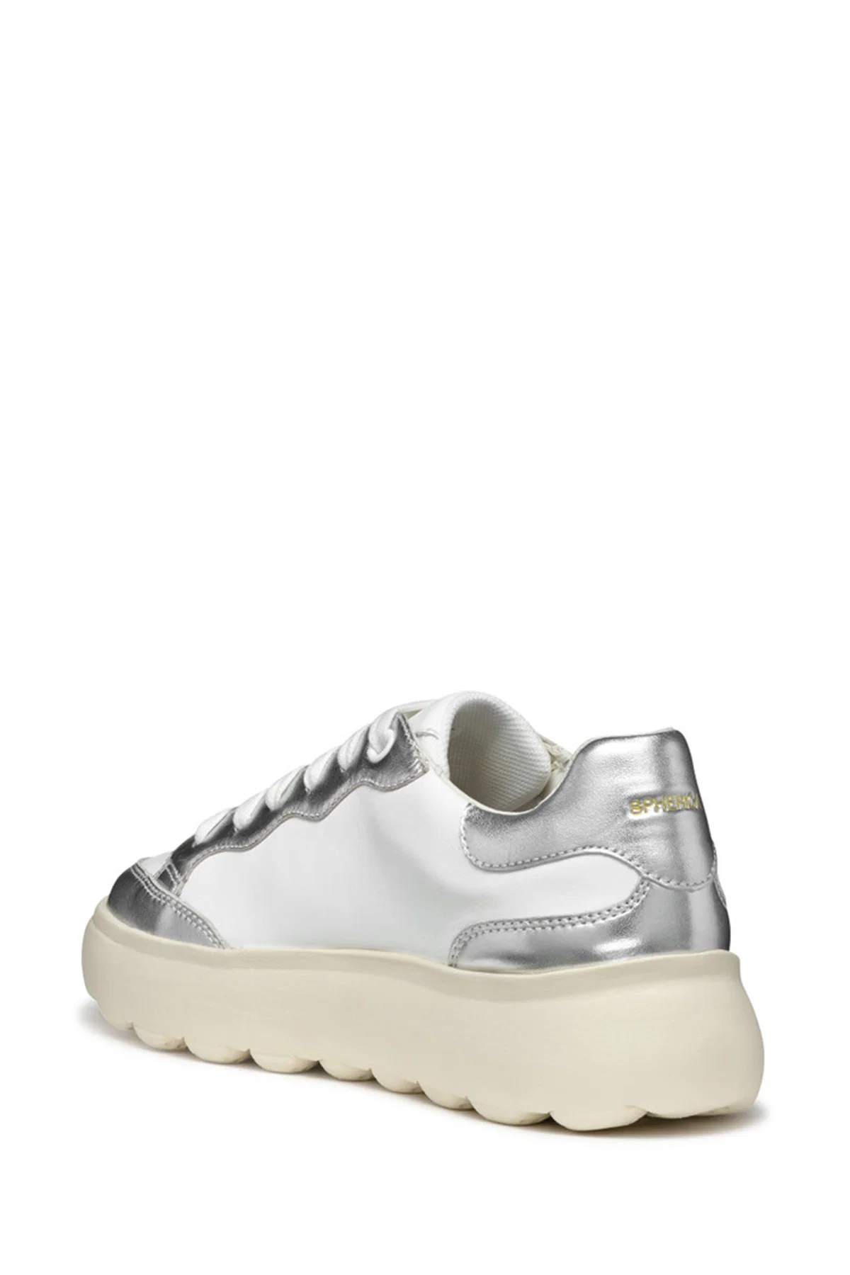 Geox Kadın Beyaz Spherica Ec4.1 Bağcıklı Kalın Tabanlı Deri Sneaker - Image 3