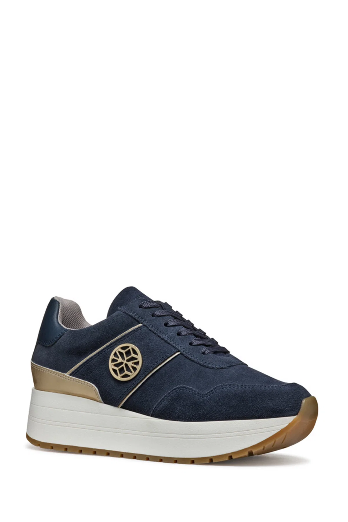 Geox Kadın Lacivert  Low-Top Bağcıklı Kalın Tabanlı Süet Deri Sneaker - Image 3