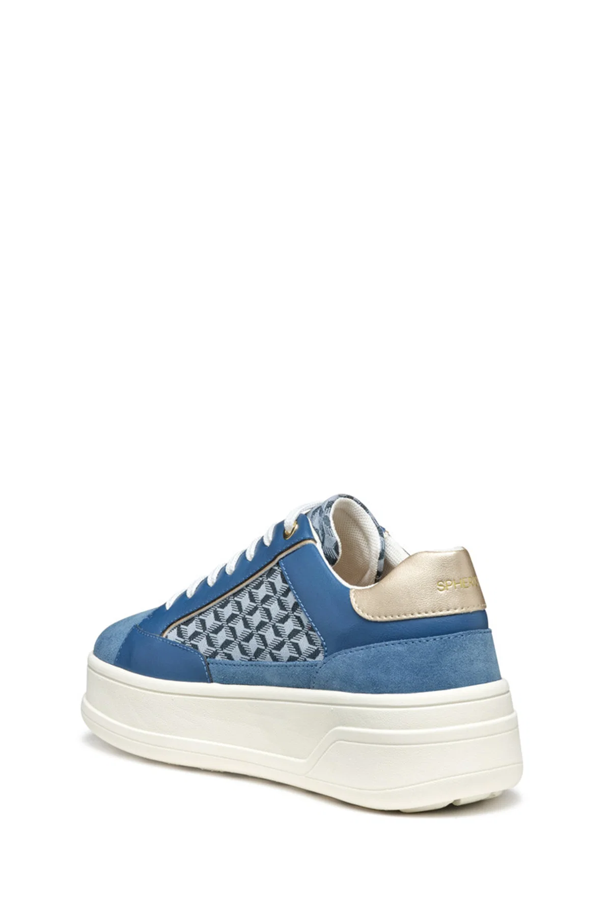 Geox Kadın Mavi D Spherica Ecub - 2 B - Em.Te + Su Bağcıklı Desenli Kalın Tabanlı Deri Sneaker - Image 2