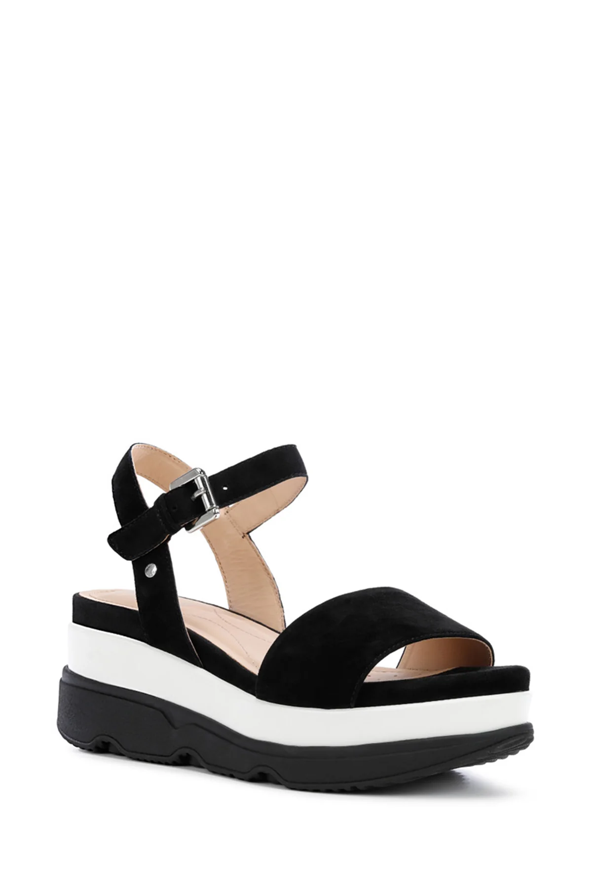 Geox Kadın Siyah D Gardenia C - Goat Suede Bilekten Tokalı Kalın Tabanlı Deri Sandalet - Image 2