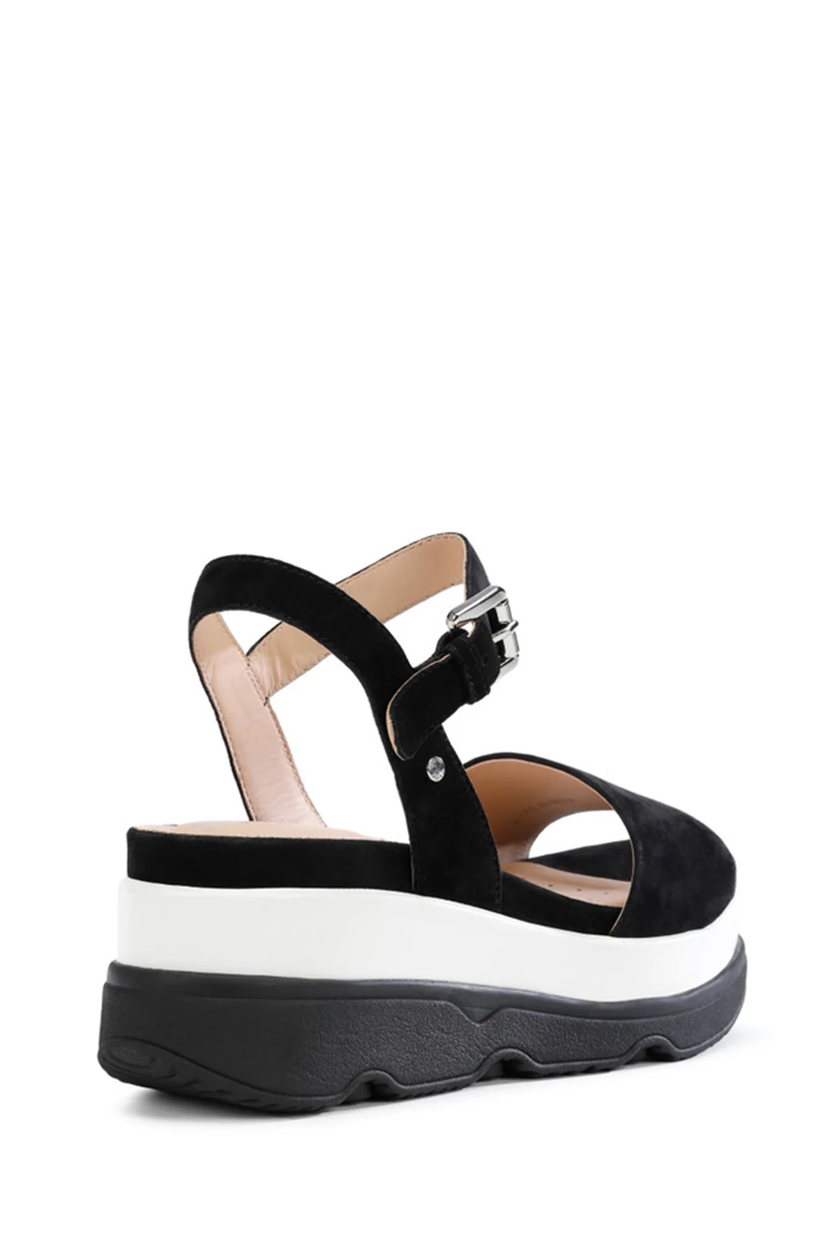 Geox Kadın Siyah D Gardenia C - Goat Suede Bilekten Tokalı Kalın Tabanlı Deri Sandalet - Image 5