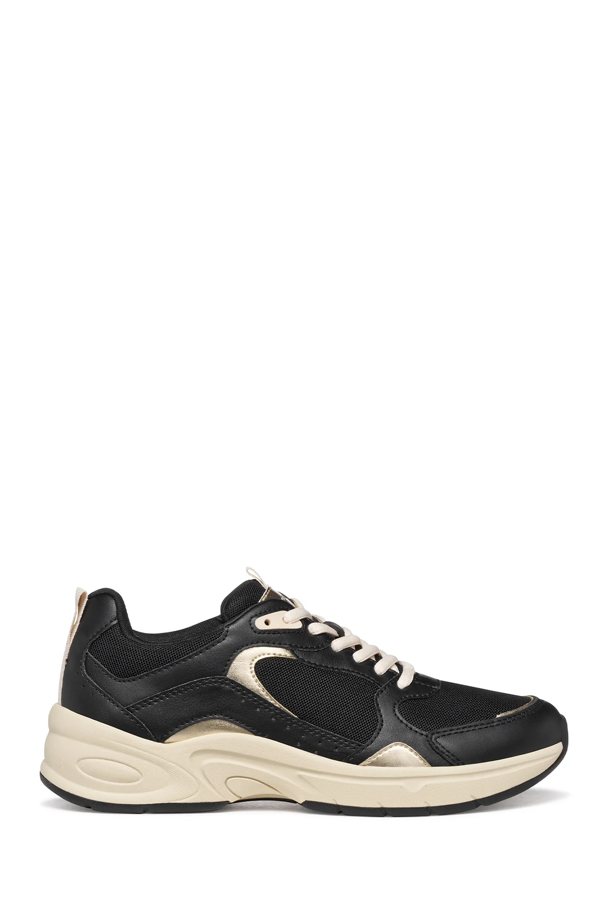 Geox Kadın Siyah D Zarvıa A - Mesh+Pearl.Gbk Bağcıklı Kalın Tabanlı Deri Sneaker
