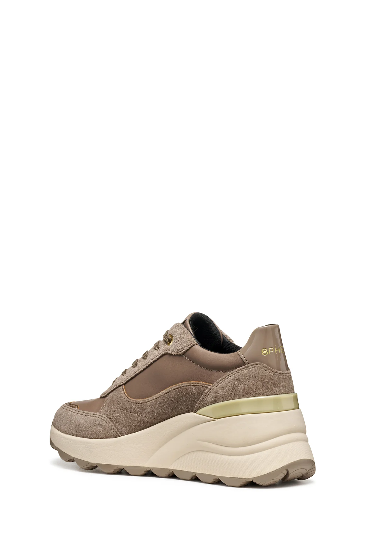 Geox Kadın Vizon D Spherıca Ec13 A - Nappa+Sued Bağcıklı Dolgu Topuklu Deri Spor Sneaker - Image 4