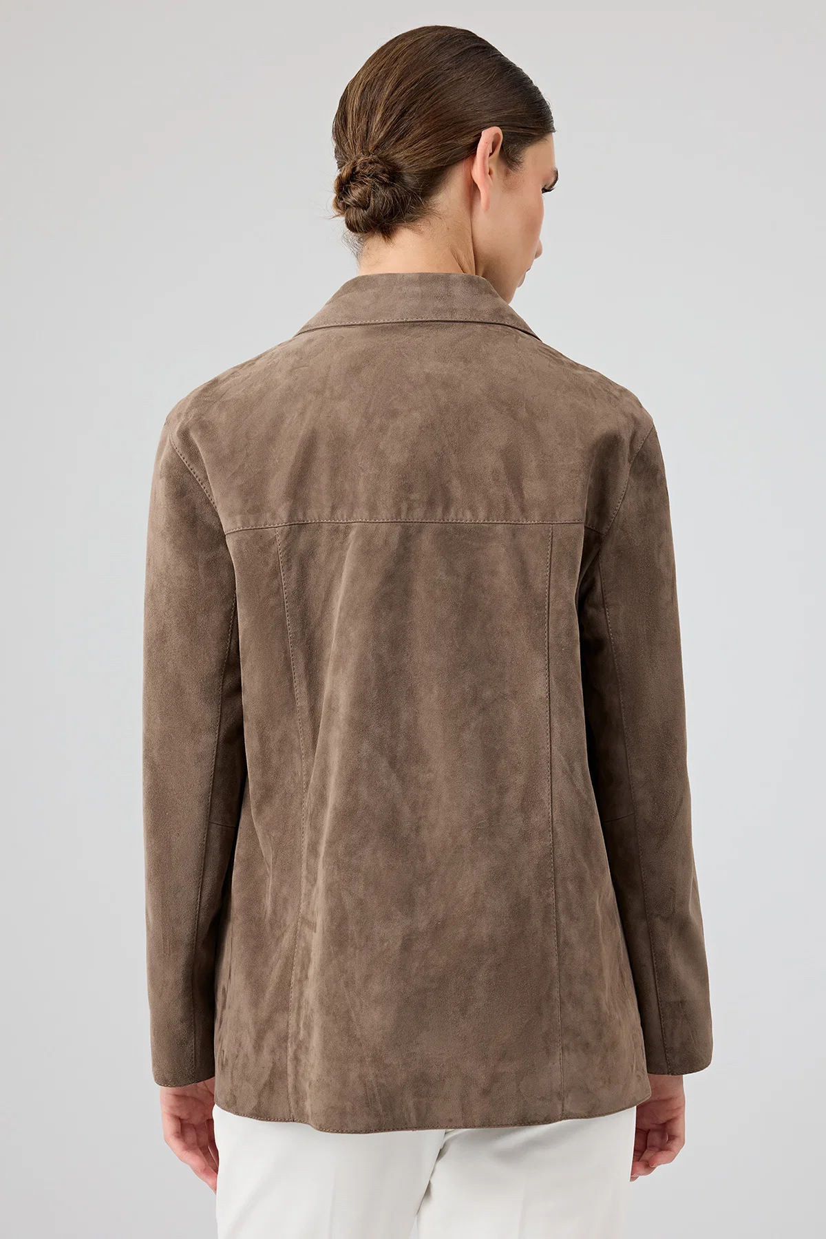 Gloria Kadın Vizon Oversize Süet Deri Ceket - Image 3