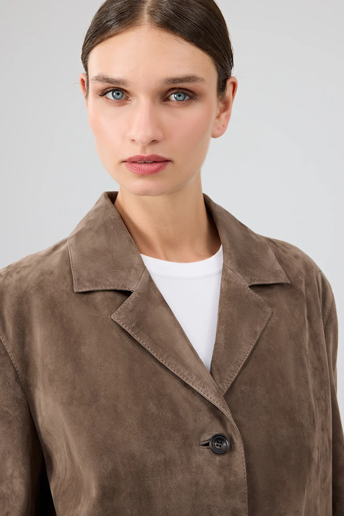 Gloria Kadın Vizon Oversize Süet Deri Ceket - Image 6