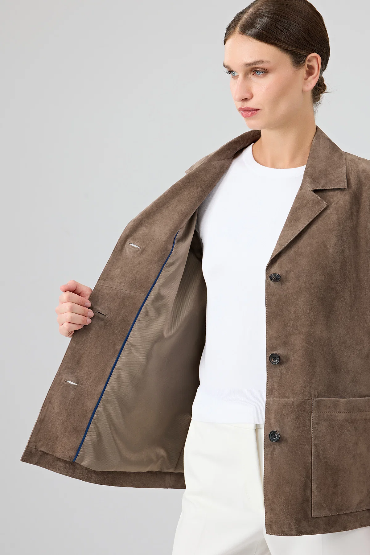 Gloria Kadın Vizon Oversize Süet Deri Ceket - Image 7