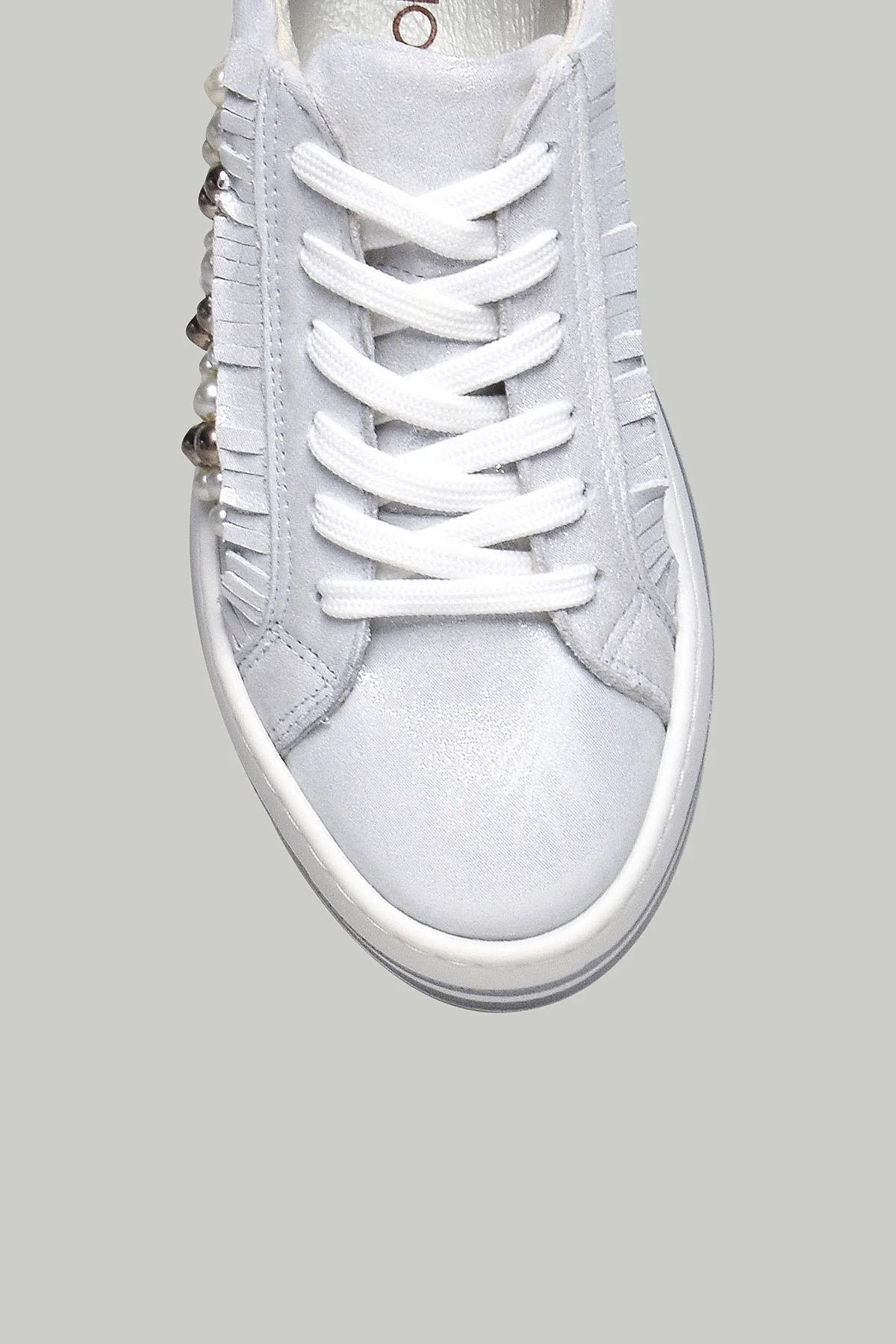 Gümüş Yüksek Tabanlı Kadın Deri Sneaker - Image 5