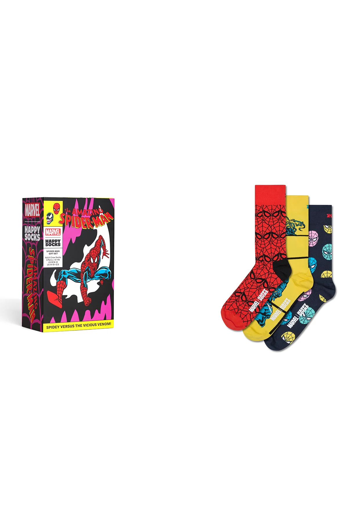Happy Socks Erkek Çok Renkli Spıder-Man Desenli Pamuklu 3’lü Çorap Seti - Image 7