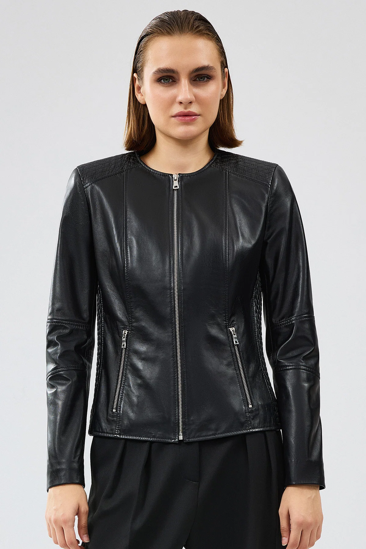 Irina Kadın Siyah Deri Ceket - Image 3