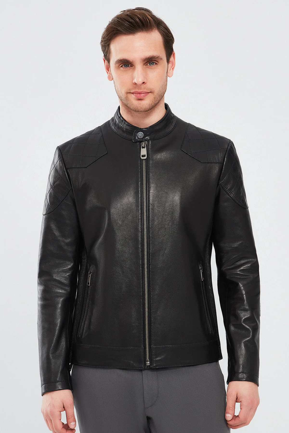 Jackson Erkek Siyah Slim-Fit Spor Deri Mont - Image 2