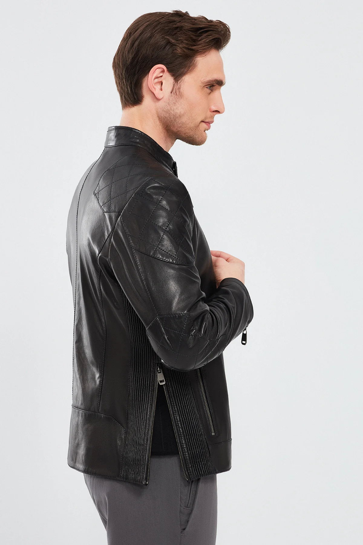 Jackson Erkek Siyah Slim-Fit Spor Deri Mont - Image 3