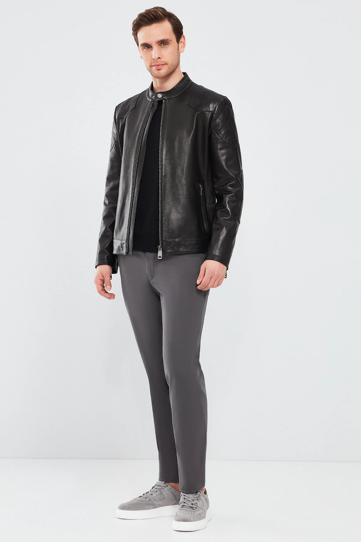 Jackson Erkek Siyah Slim-Fit Spor Deri Mont - Image 6