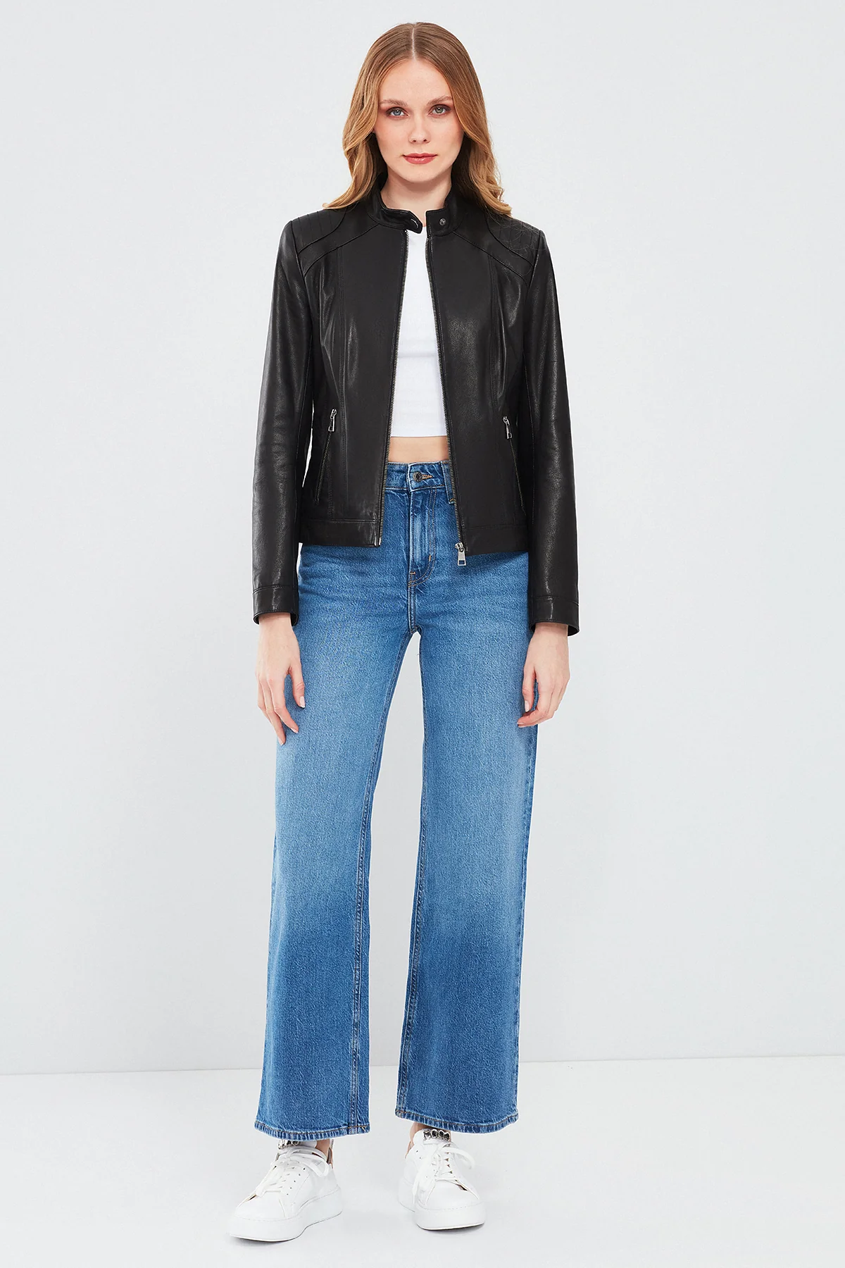 July Kadın Siyah Regular Kısa Deri Ceket - Image 5