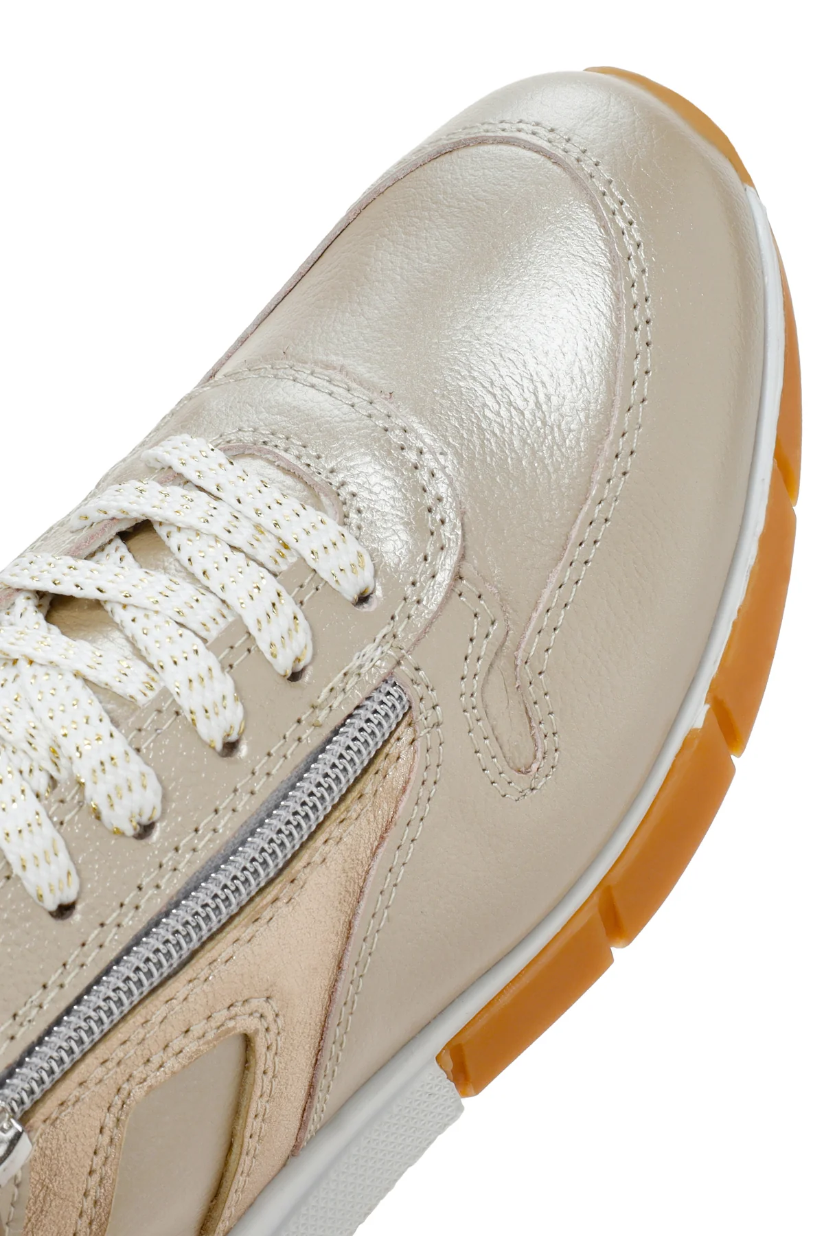 Kadın Altın Bağcıklı Yandan Fermuarlı Deri Sneaker - Image 10