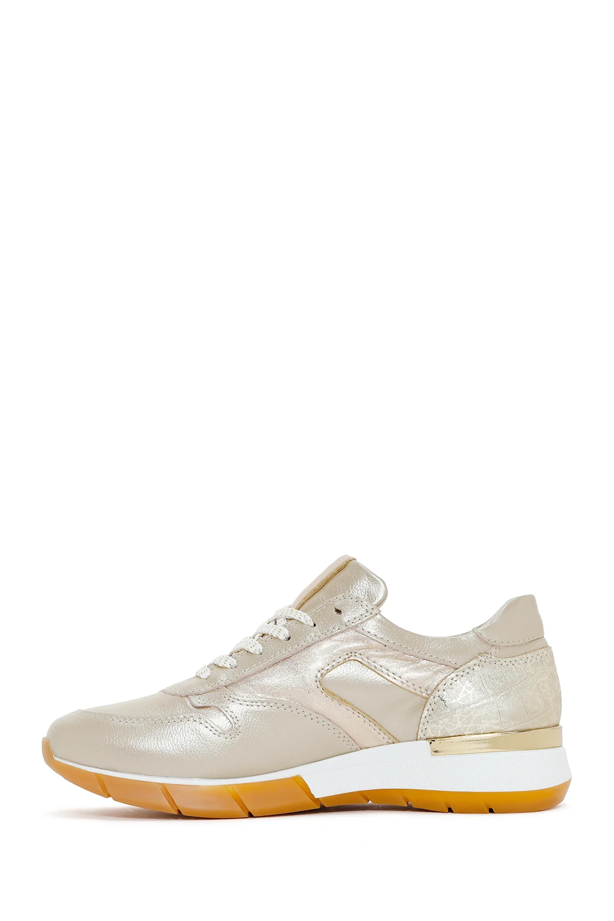 Kadın Altın Bağcıklı Yandan Fermuarlı Deri Sneaker - Image 2