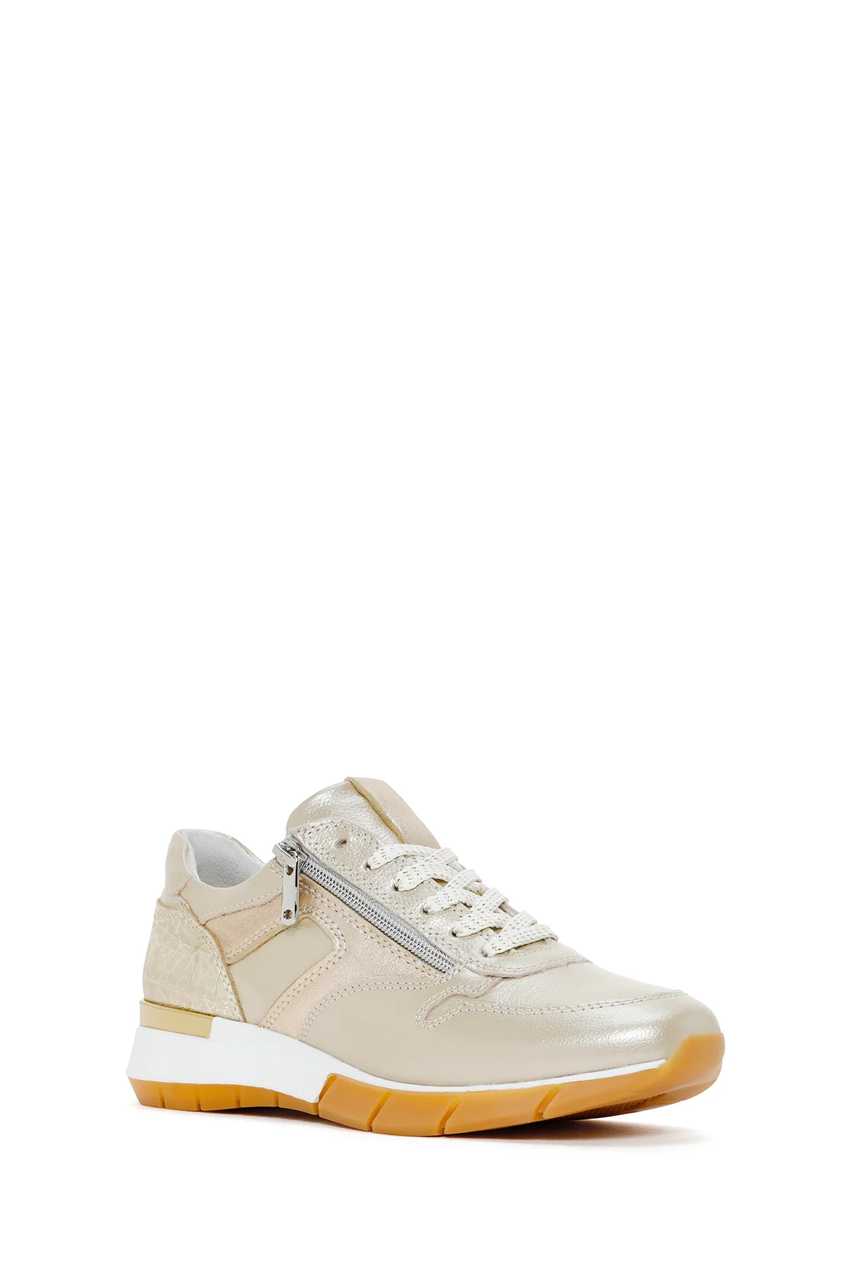 Kadın Altın Bağcıklı Yandan Fermuarlı Deri Sneaker - Image 5