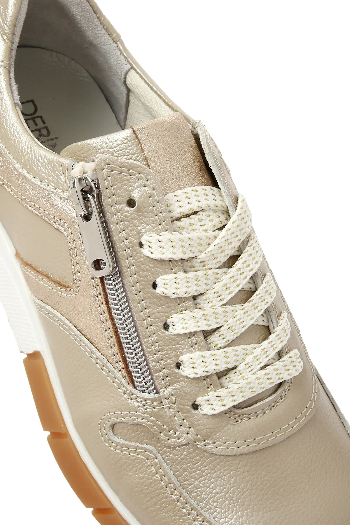 Kadın Altın Bağcıklı Yandan Fermuarlı Deri Sneaker - Image 9