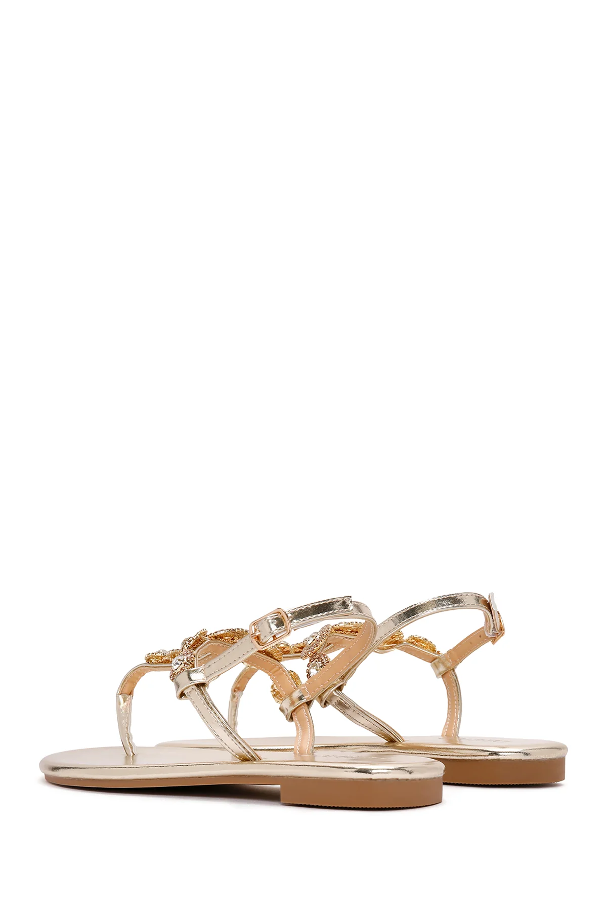 Kadın Altın Bilekten Bantlı Taşlı Sandalet - Image 6