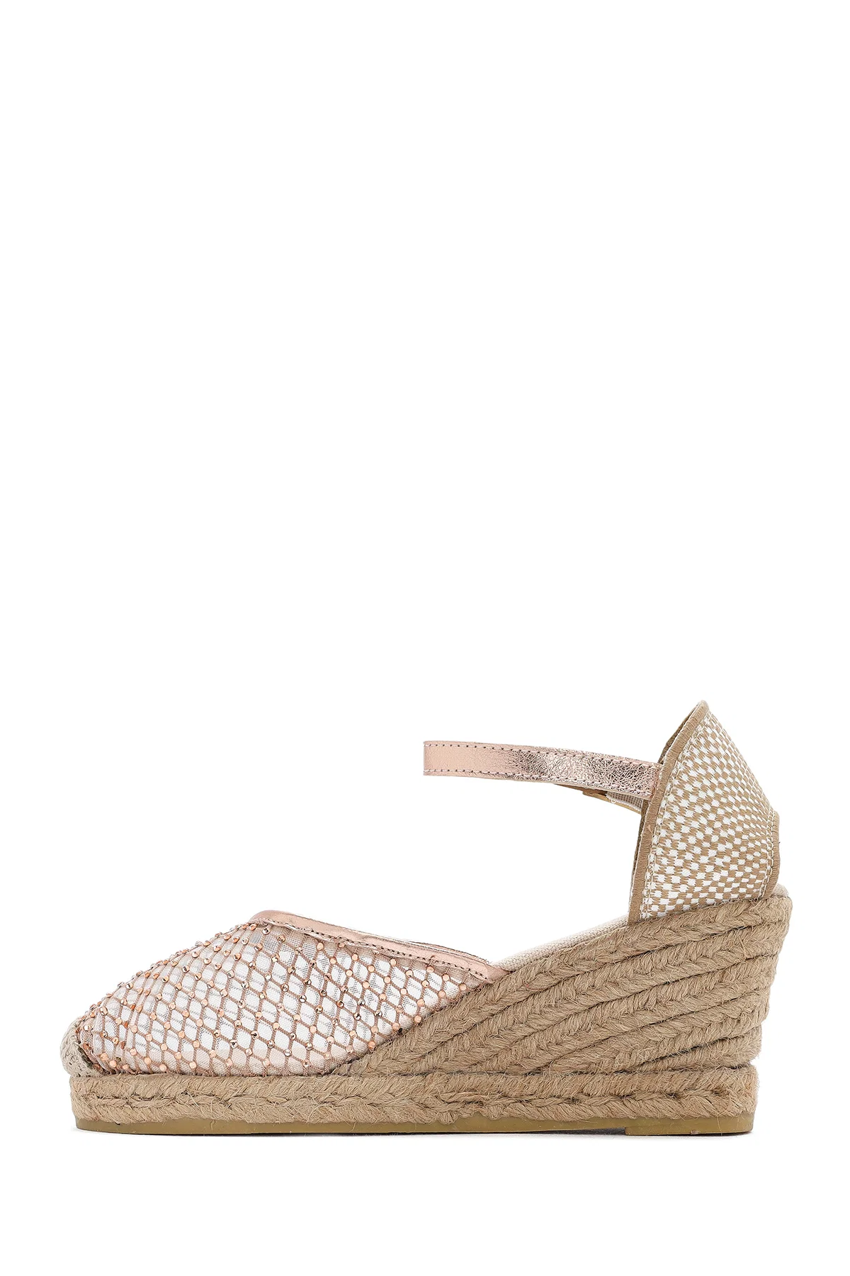 Kadın Altın Bilekten Tokalı Dolgu Topuklu Espadril Sandalet - Image 4