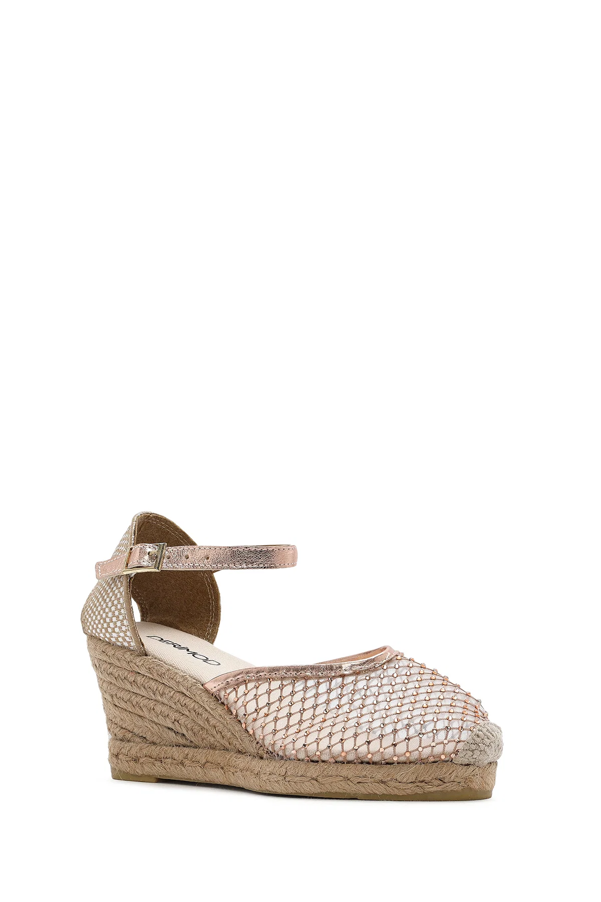 Kadın Altın Bilekten Tokalı Dolgu Topuklu Espadril Sandalet - Image 7