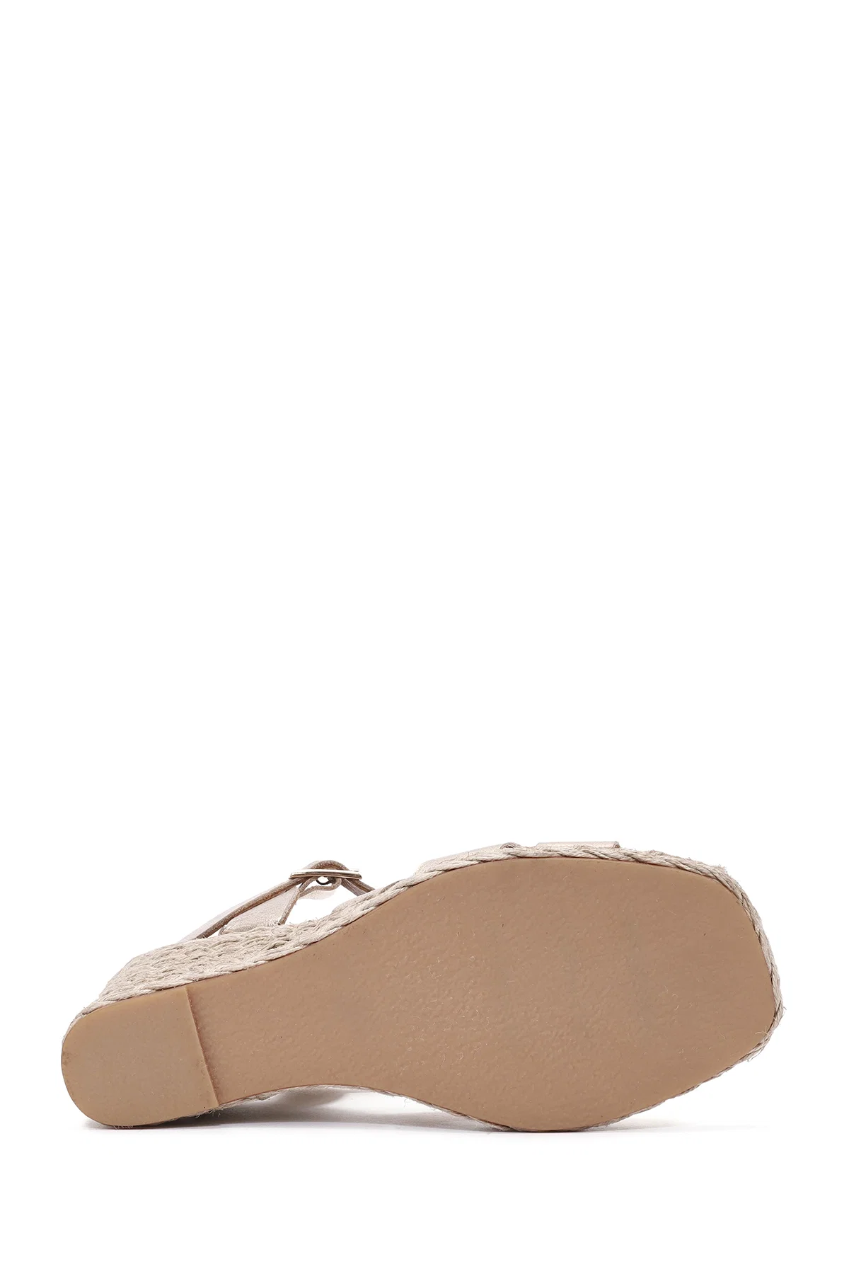 Kadın Altın Bilekten Tokalı Dolgu Topuklu Metalik Deri Espadril Sandalet - Image 5