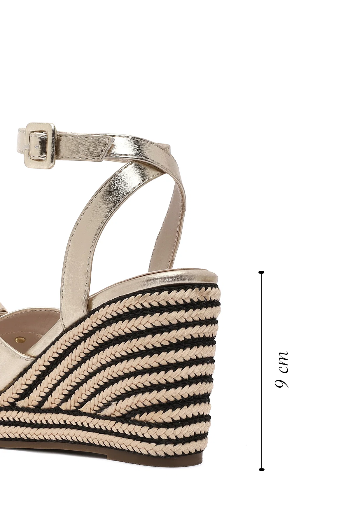 Kadın Altın Bilekten Tokalı Dolgu Topuklu Metalik Espadril Sandalet - Image 2
