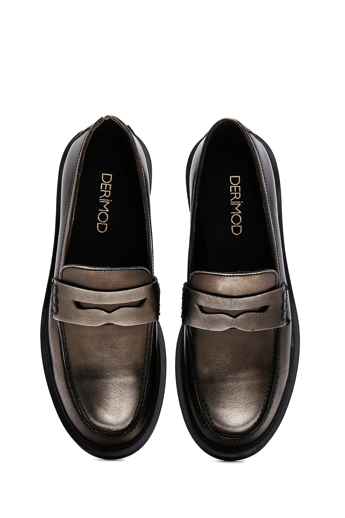 Kadın Altın Deri Casual Loafer - Image 6