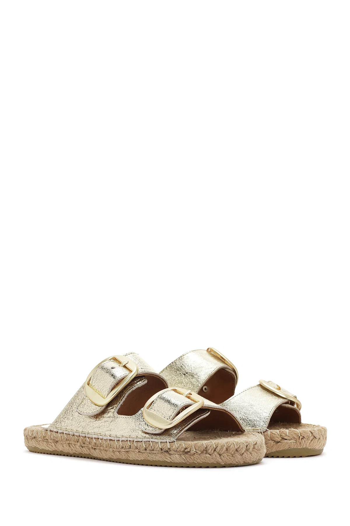 Kadın Altın Deri Metalik Espadril Terlik - Image 3