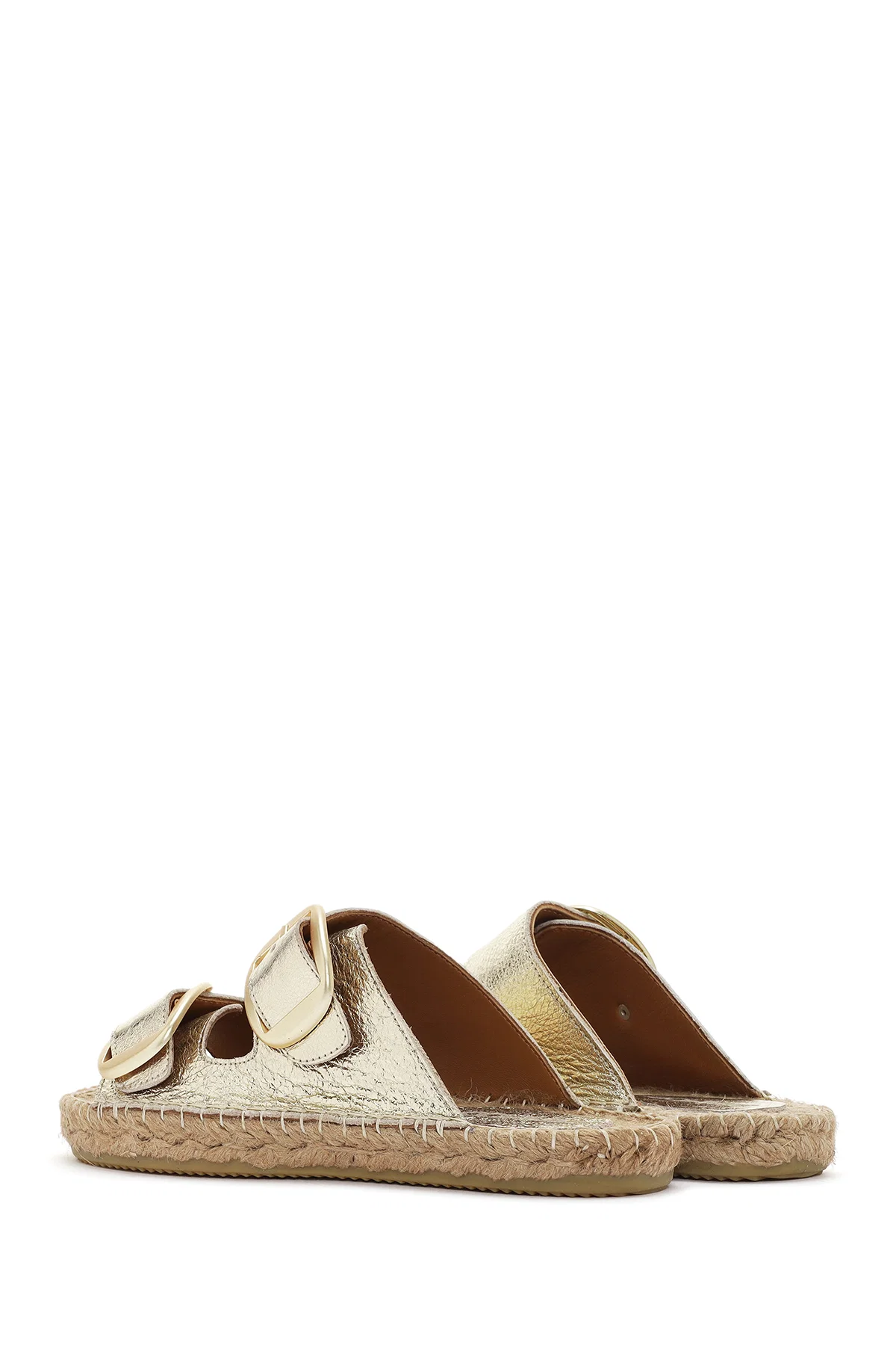 Kadın Altın Deri Metalik Espadril Terlik - Image 5