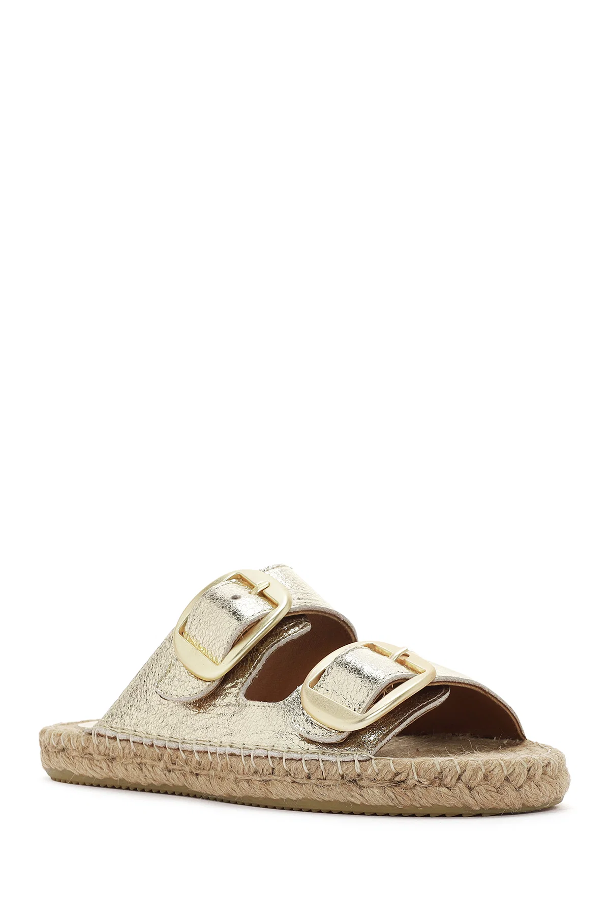 Kadın Altın Deri Metalik Espadril Terlik - Image 6