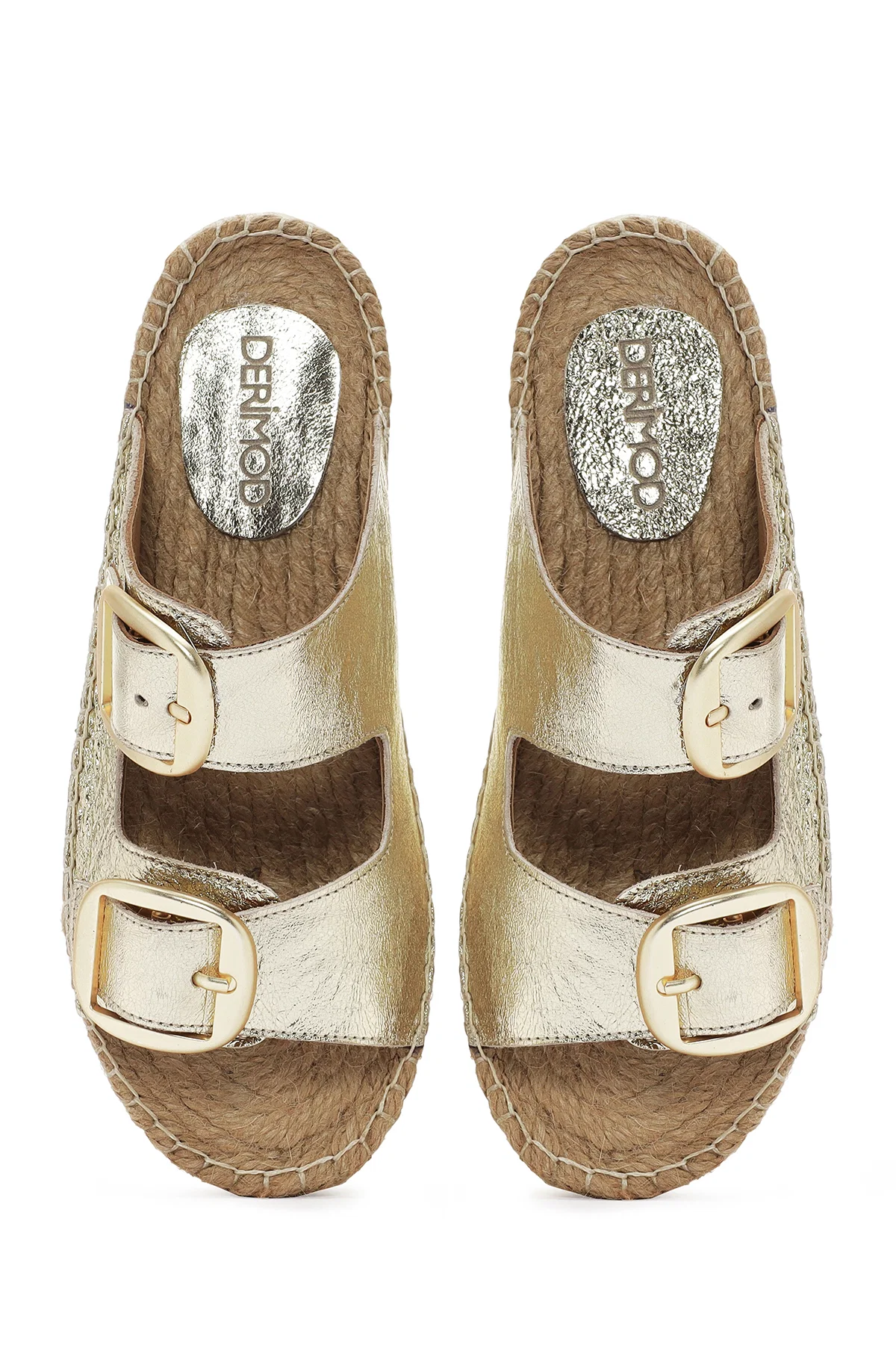 Kadın Altın Deri Metalik Espadril Terlik - Image 7