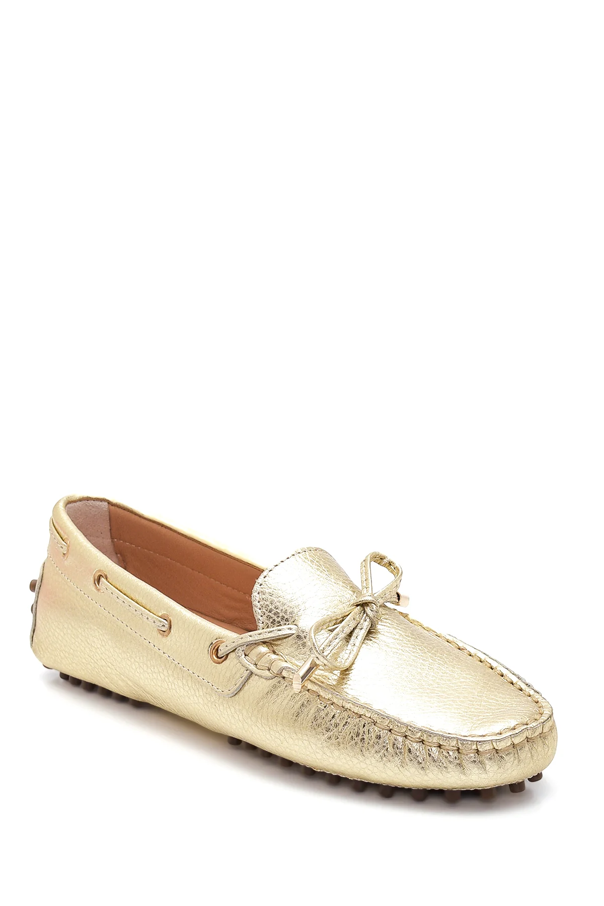 Kadın Altın Metalik Deri Loafer - Image 3